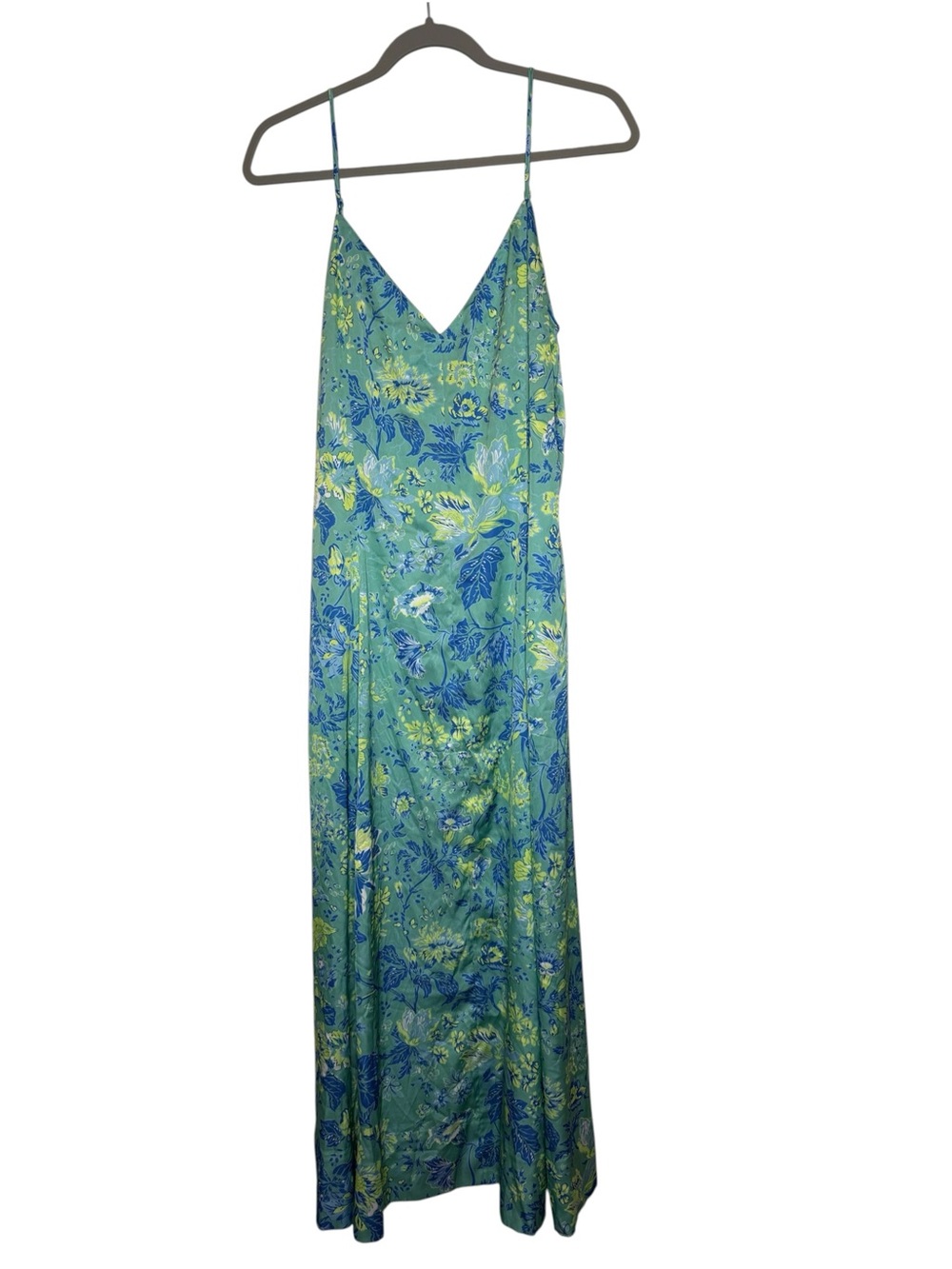 Gretchen Scott Designs Teal Blue and Lime Floral Maxi Slip Dress Size Small